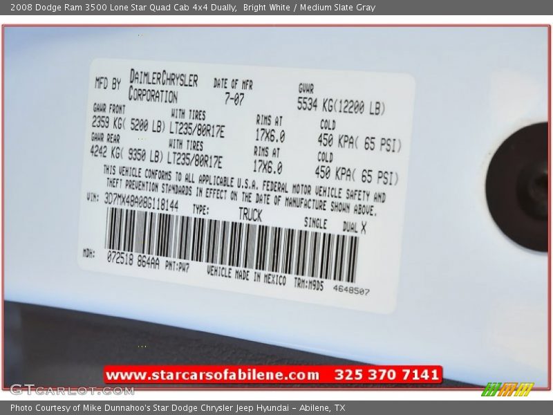 Bright White / Medium Slate Gray 2008 Dodge Ram 3500 Lone Star Quad Cab 4x4 Dually