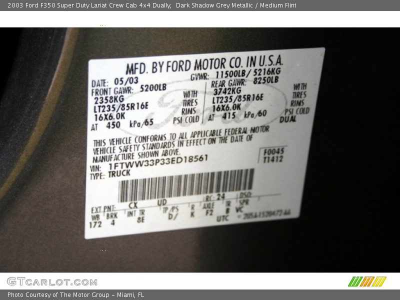 Dark Shadow Grey Metallic / Medium Flint 2003 Ford F350 Super Duty Lariat Crew Cab 4x4 Dually