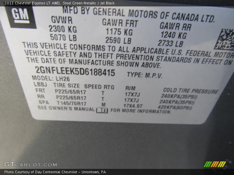 Steel Green Metallic / Jet Black 2013 Chevrolet Equinox LT AWD