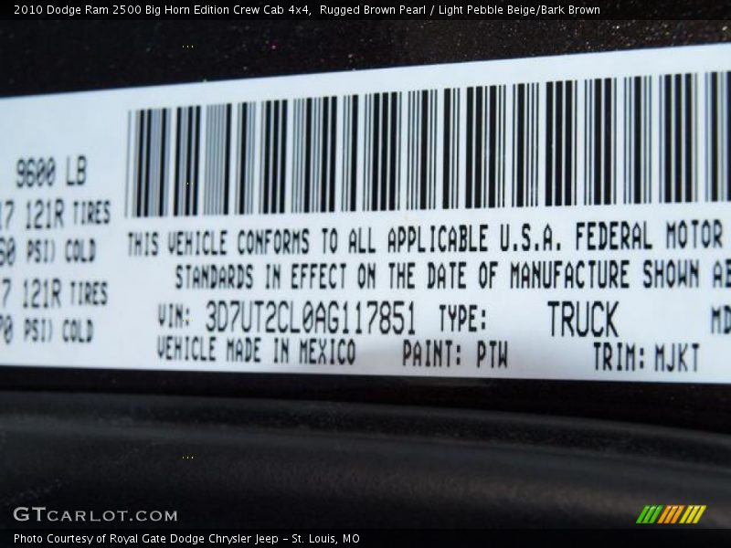 Rugged Brown Pearl / Light Pebble Beige/Bark Brown 2010 Dodge Ram 2500 Big Horn Edition Crew Cab 4x4