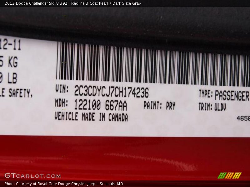 Redline 3 Coat Pearl / Dark Slate Gray 2012 Dodge Challenger SRT8 392