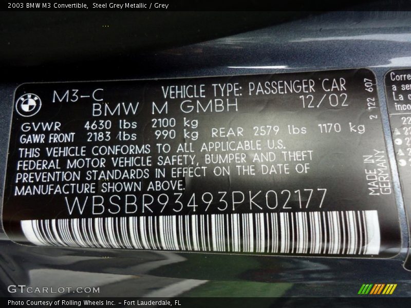 Steel Grey Metallic / Grey 2003 BMW M3 Convertible