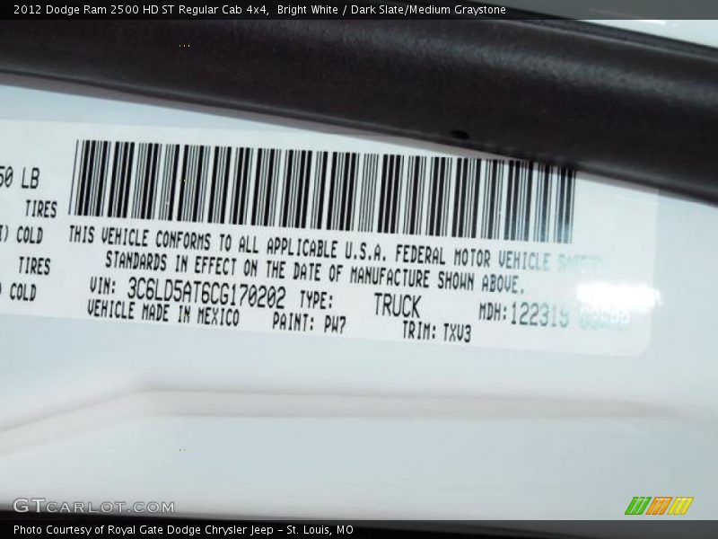 Bright White / Dark Slate/Medium Graystone 2012 Dodge Ram 2500 HD ST Regular Cab 4x4