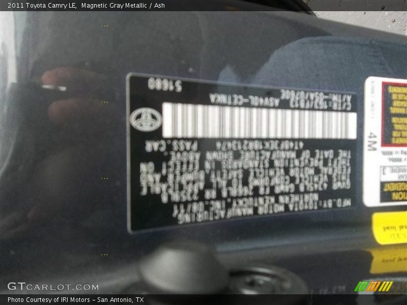 Magnetic Gray Metallic / Ash 2011 Toyota Camry LE