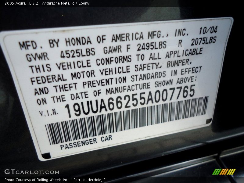 Anthracite Metallic / Ebony 2005 Acura TL 3.2