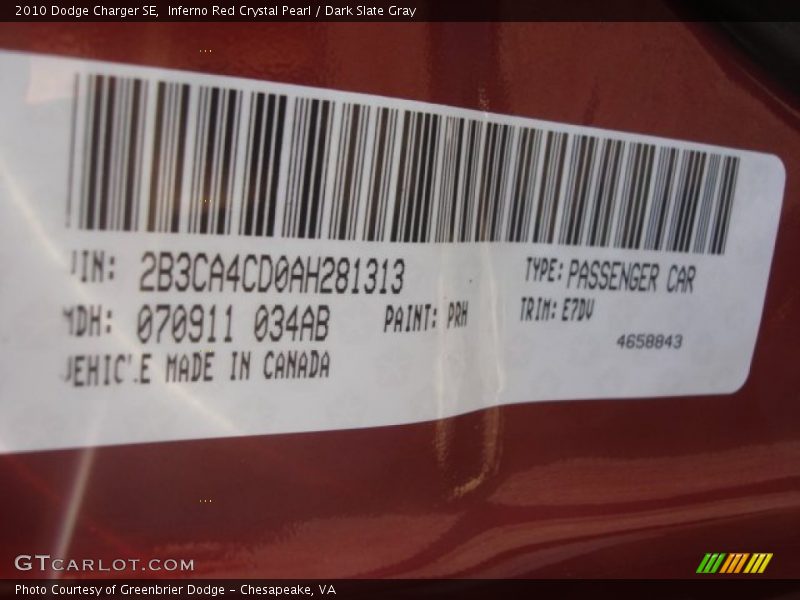 Inferno Red Crystal Pearl / Dark Slate Gray 2010 Dodge Charger SE