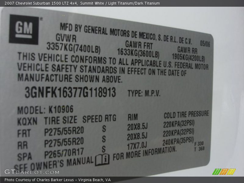 Summit White / Light Titanium/Dark Titanium 2007 Chevrolet Suburban 1500 LTZ 4x4