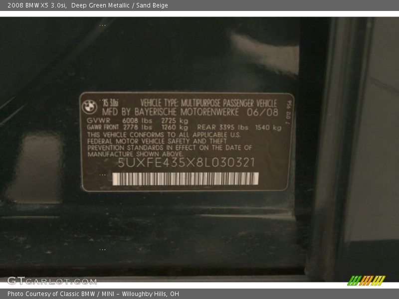 Deep Green Metallic / Sand Beige 2008 BMW X5 3.0si