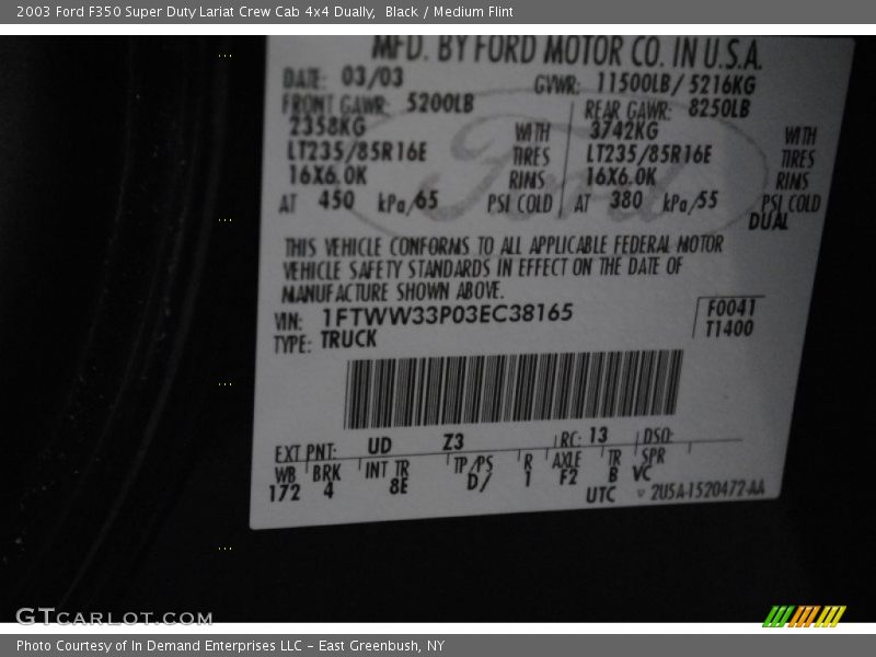 Black / Medium Flint 2003 Ford F350 Super Duty Lariat Crew Cab 4x4 Dually