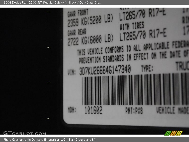 Black / Dark Slate Gray 2004 Dodge Ram 2500 SLT Regular Cab 4x4