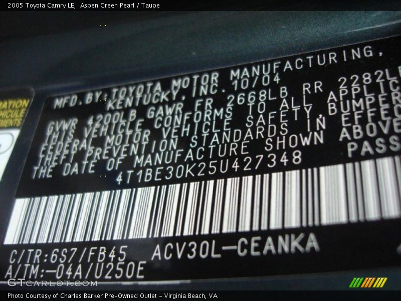 Aspen Green Pearl / Taupe 2005 Toyota Camry LE