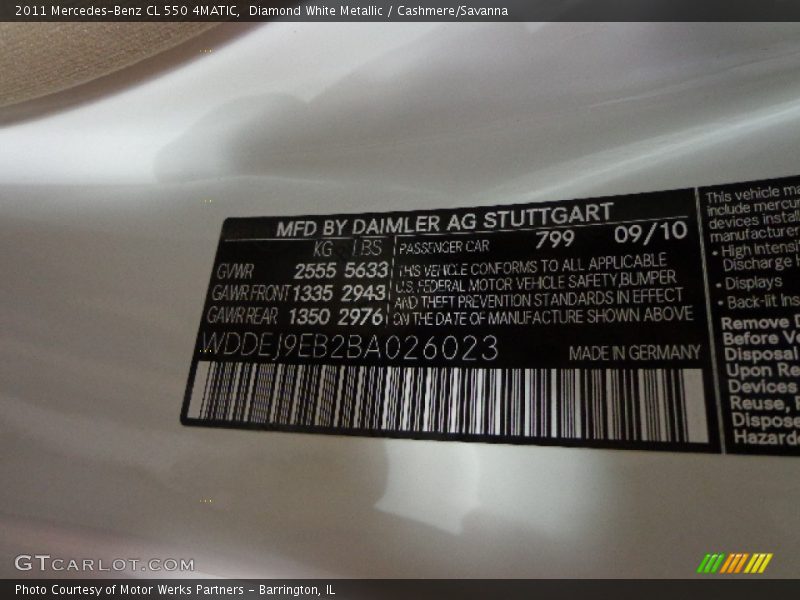 Diamond White Metallic / Cashmere/Savanna 2011 Mercedes-Benz CL 550 4MATIC