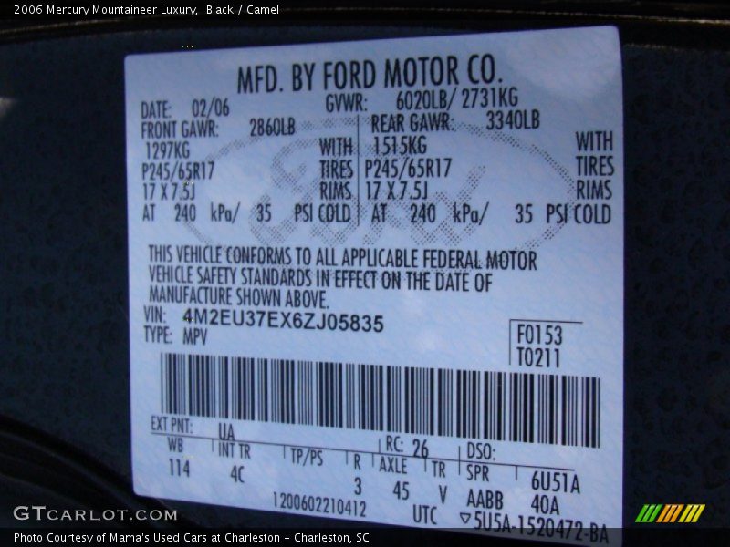 Black / Camel 2006 Mercury Mountaineer Luxury