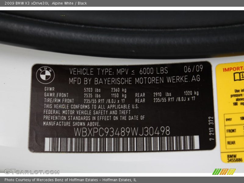 Alpine White / Black 2009 BMW X3 xDrive30i