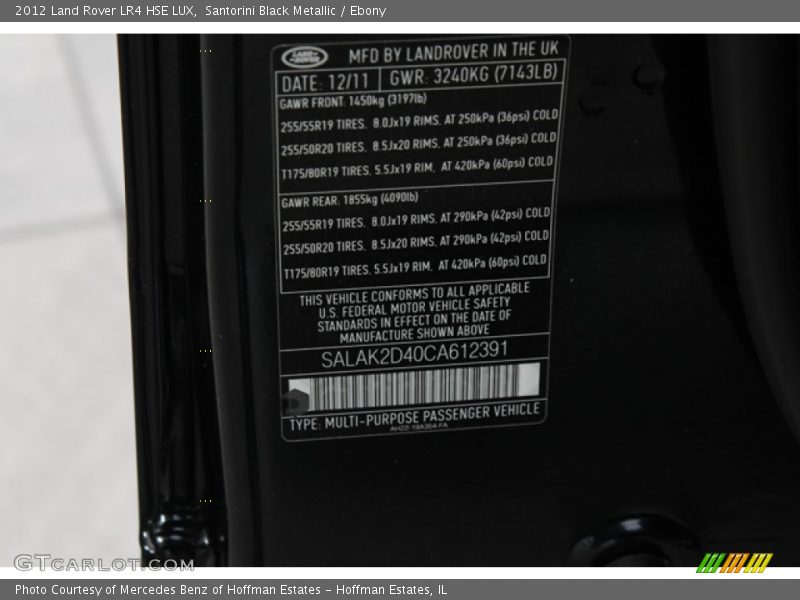 Santorini Black Metallic / Ebony 2012 Land Rover LR4 HSE LUX