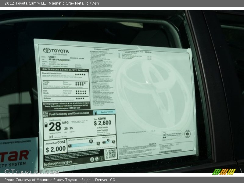 Magnetic Gray Metallic / Ash 2012 Toyota Camry LE