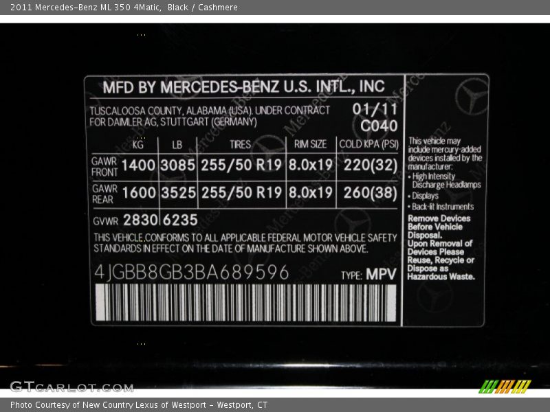 Black / Cashmere 2011 Mercedes-Benz ML 350 4Matic