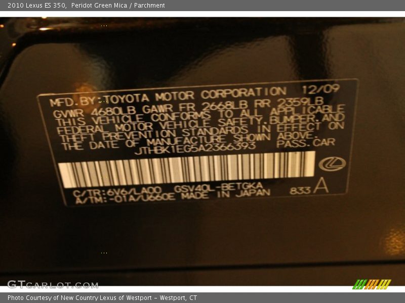 Peridot Green Mica / Parchment 2010 Lexus ES 350