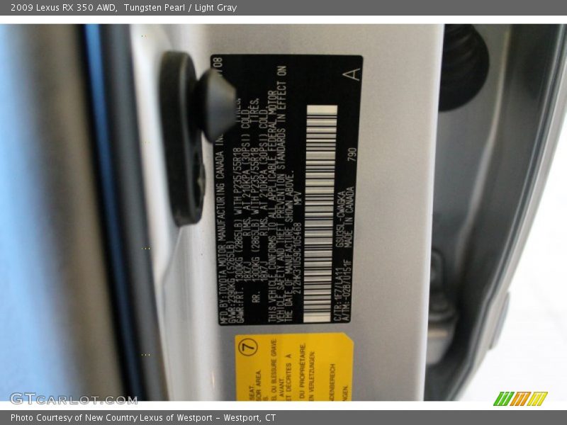 Tungsten Pearl / Light Gray 2009 Lexus RX 350 AWD
