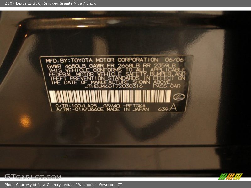 Smokey Granite Mica / Black 2007 Lexus ES 350