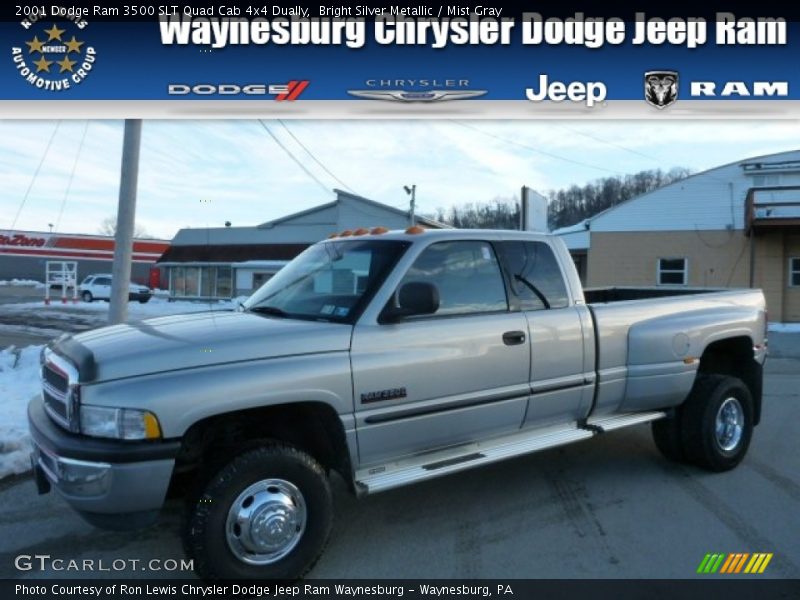 Bright Silver Metallic / Mist Gray 2001 Dodge Ram 3500 SLT Quad Cab 4x4 Dually