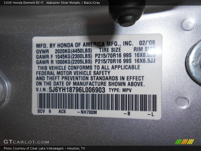 Alabaster Silver Metallic / Black/Gray 2006 Honda Element EX-P