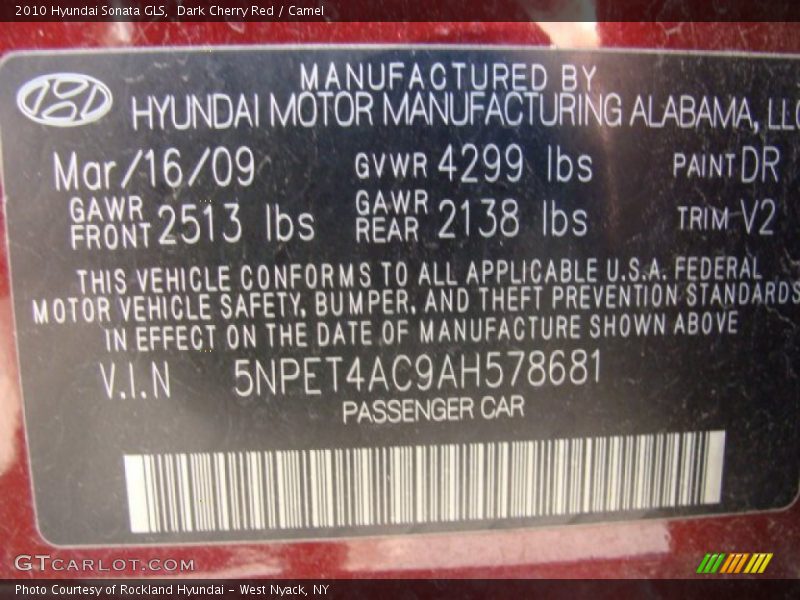 Dark Cherry Red / Camel 2010 Hyundai Sonata GLS