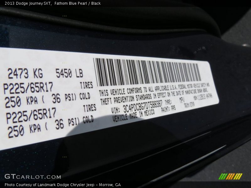Fathom Blue Pearl / Black 2013 Dodge Journey SXT