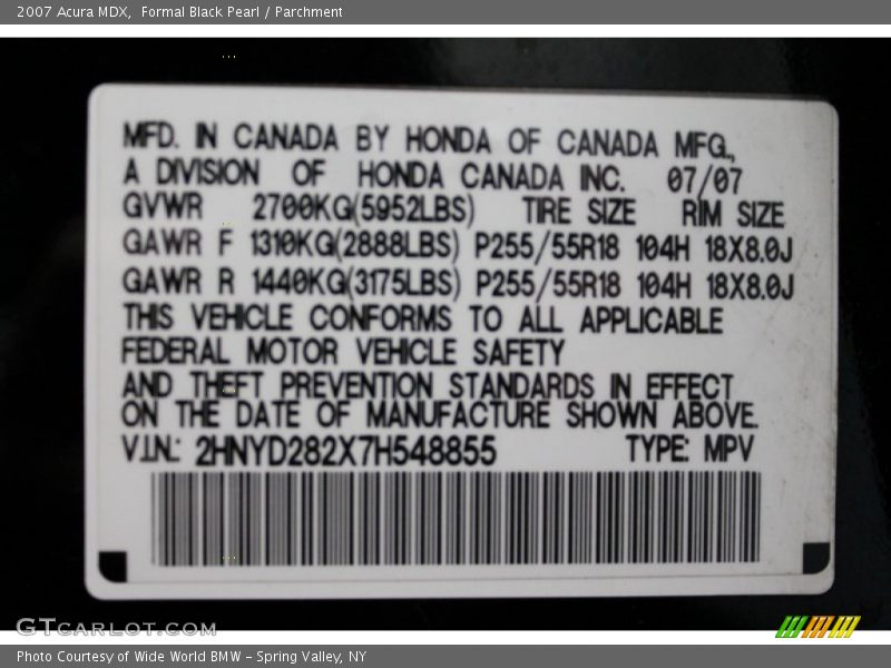 Formal Black Pearl / Parchment 2007 Acura MDX