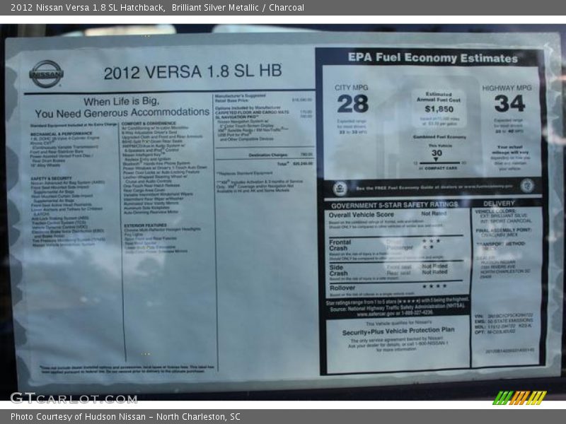  2012 Versa 1.8 SL Hatchback Window Sticker