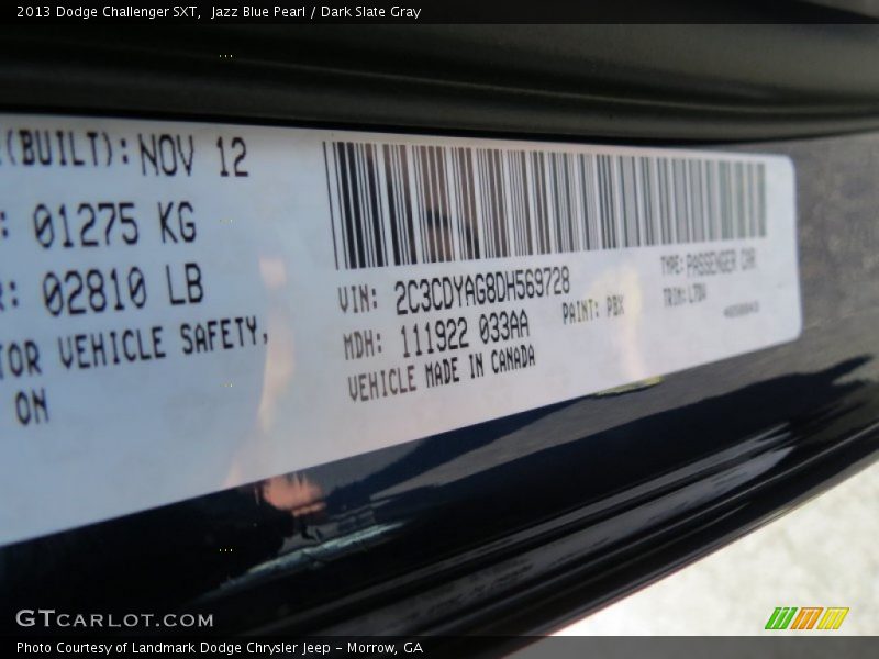 Jazz Blue Pearl / Dark Slate Gray 2013 Dodge Challenger SXT