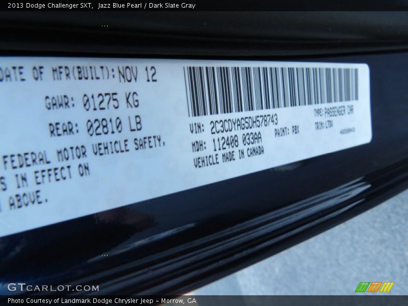 Jazz Blue Pearl / Dark Slate Gray 2013 Dodge Challenger SXT
