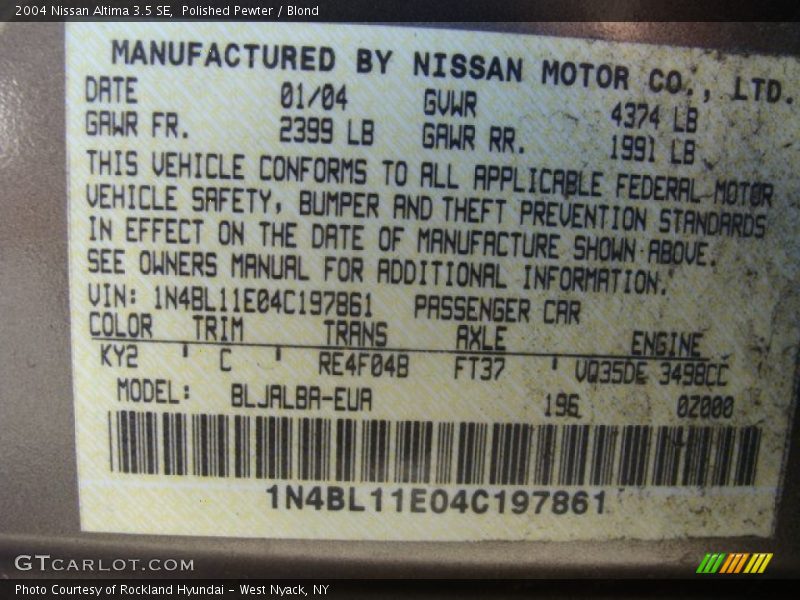 Polished Pewter / Blond 2004 Nissan Altima 3.5 SE