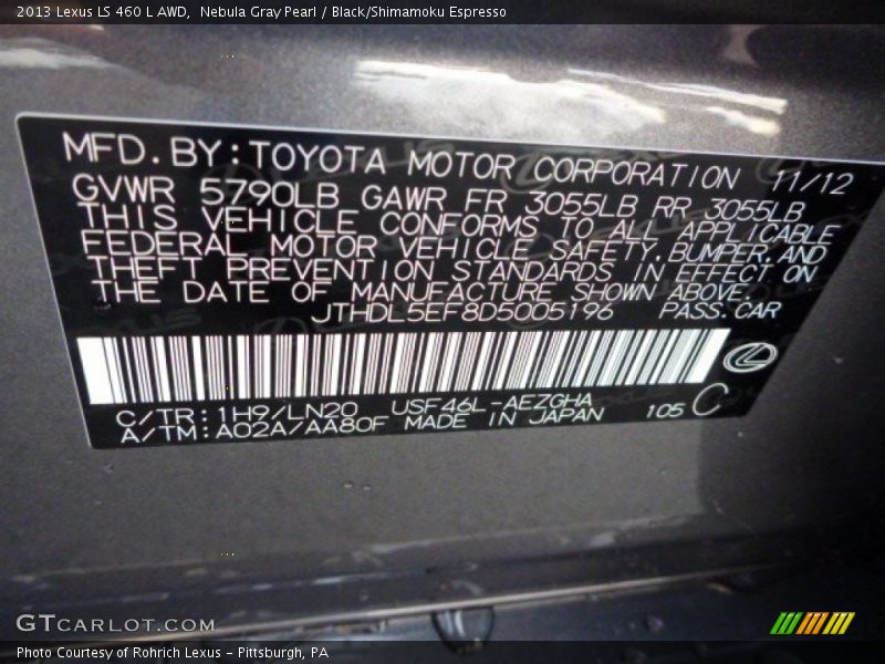 Nebula Gray Pearl / Black/Shimamoku Espresso 2013 Lexus LS 460 L AWD