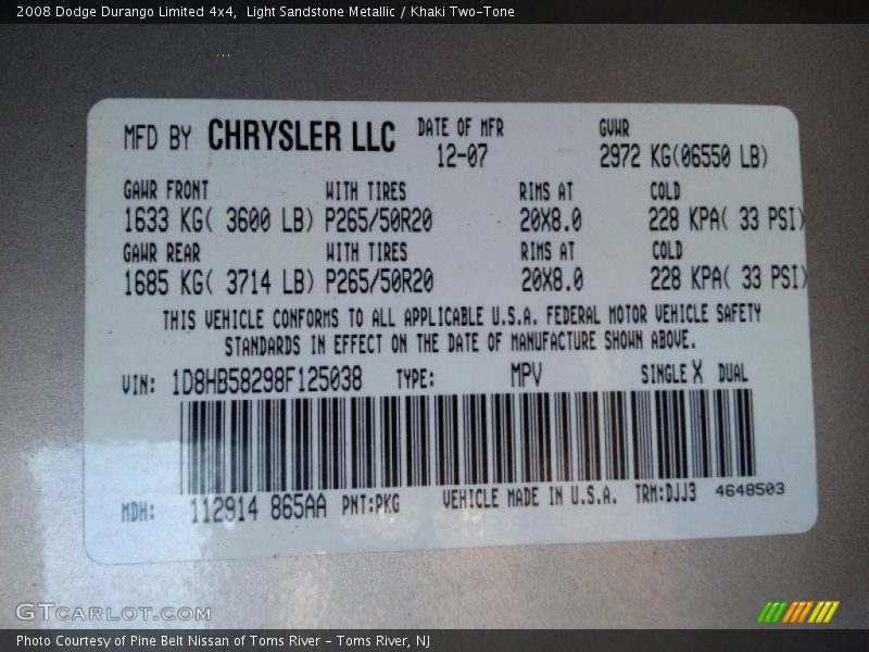 Light Sandstone Metallic / Khaki Two-Tone 2008 Dodge Durango Limited 4x4