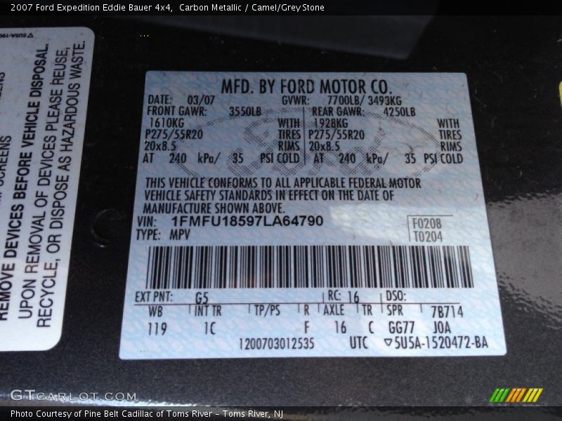 Carbon Metallic / Camel/Grey Stone 2007 Ford Expedition Eddie Bauer 4x4