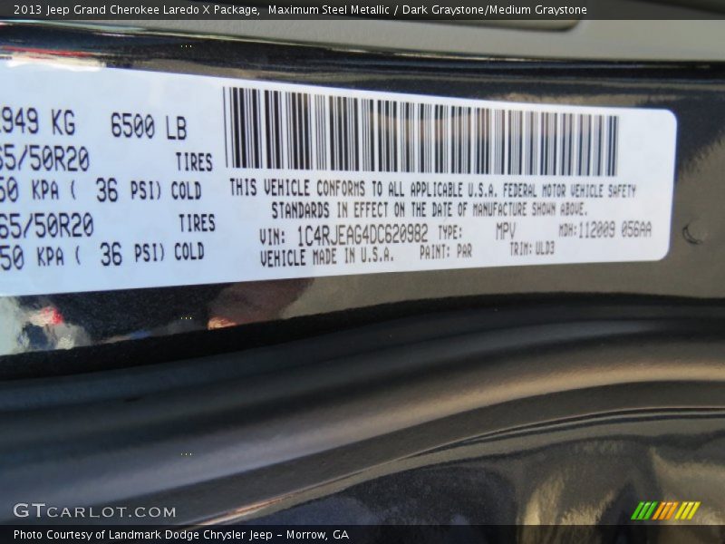 Maximum Steel Metallic / Dark Graystone/Medium Graystone 2013 Jeep Grand Cherokee Laredo X Package