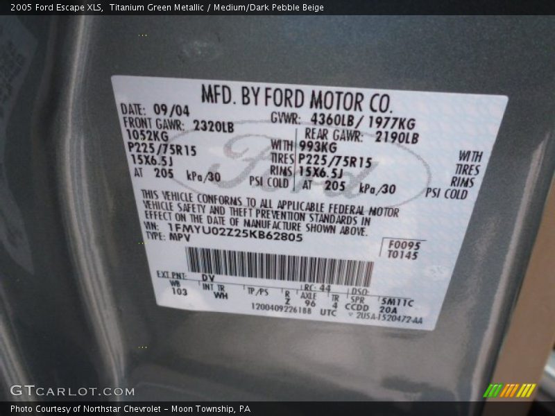 Titanium Green Metallic / Medium/Dark Pebble Beige 2005 Ford Escape XLS