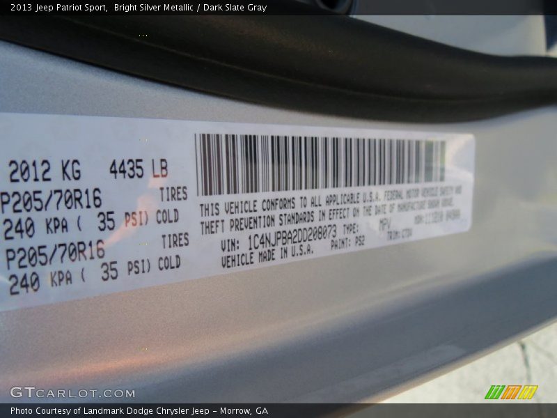 Bright Silver Metallic / Dark Slate Gray 2013 Jeep Patriot Sport