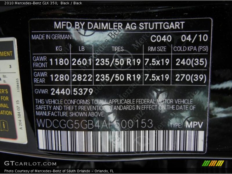 Black / Black 2010 Mercedes-Benz GLK 350