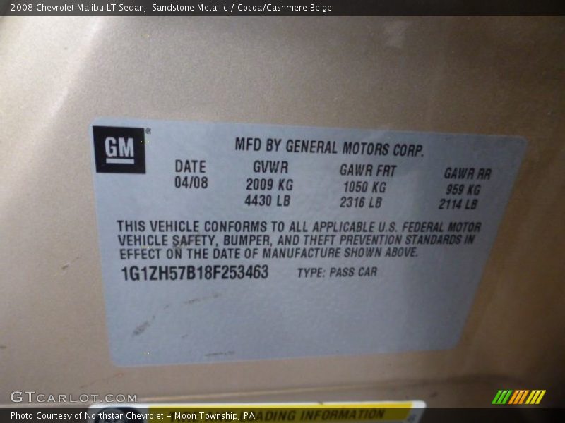 Sandstone Metallic / Cocoa/Cashmere Beige 2008 Chevrolet Malibu LT Sedan