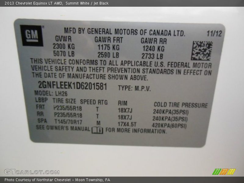 Summit White / Jet Black 2013 Chevrolet Equinox LT AWD