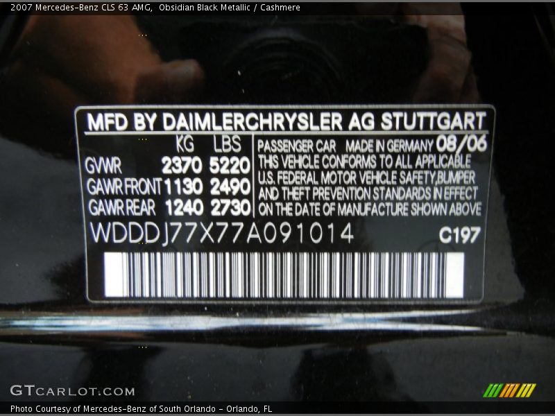 2007 CLS 63 AMG Obsidian Black Metallic Color Code 197
