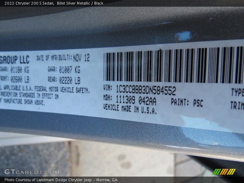 Billet Silver Metallic / Black 2013 Chrysler 200 S Sedan