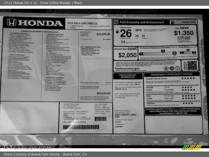 Kona Coffee Metallic / Black 2013 Honda CR-V LX