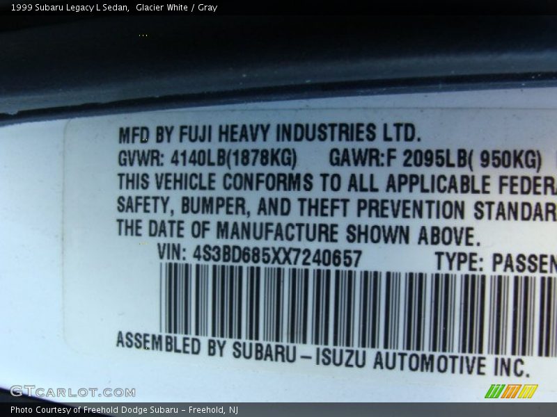 Glacier White / Gray 1999 Subaru Legacy L Sedan