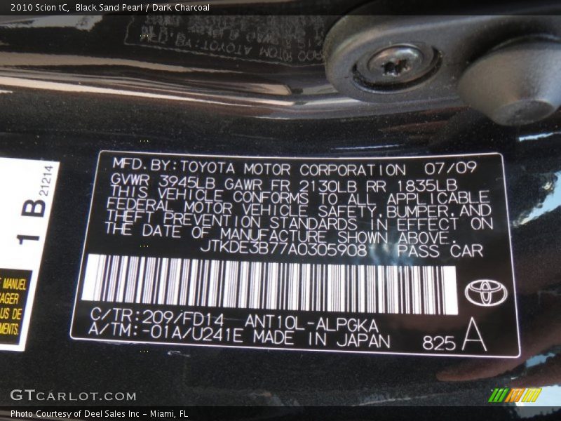 Black Sand Pearl / Dark Charcoal 2010 Scion tC