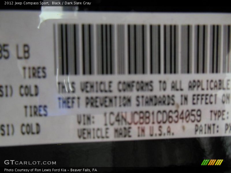 Black / Dark Slate Gray 2012 Jeep Compass Sport
