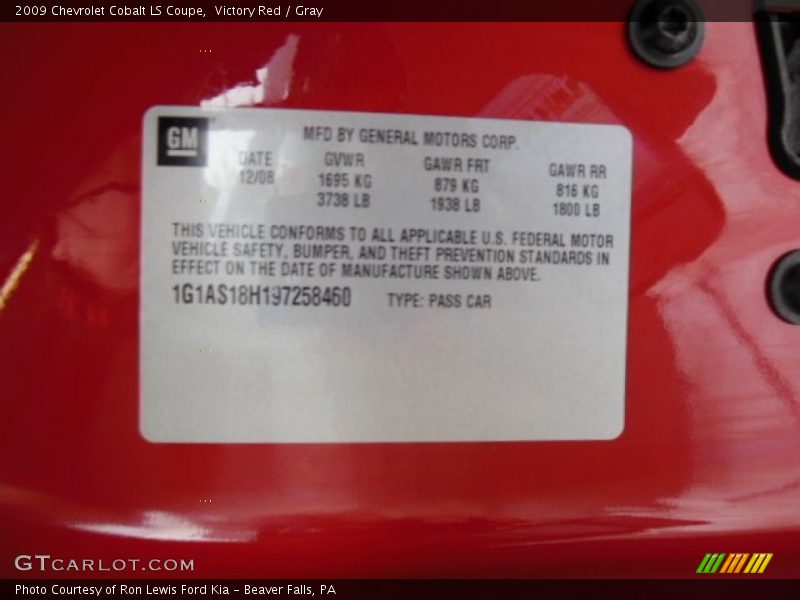 Victory Red / Gray 2009 Chevrolet Cobalt LS Coupe