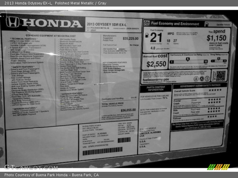Polished Metal Metallic / Gray 2013 Honda Odyssey EX-L